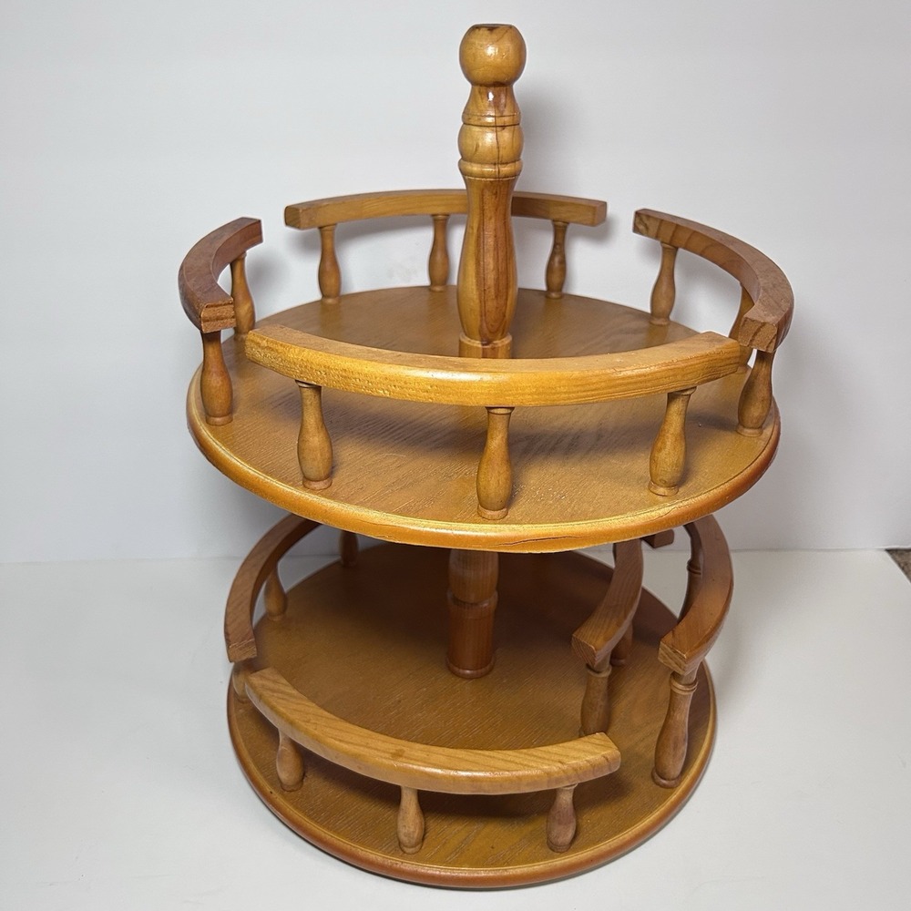 Collections Inc Wooden Double Tiered Lazy Susan With Napkin Holder 90's